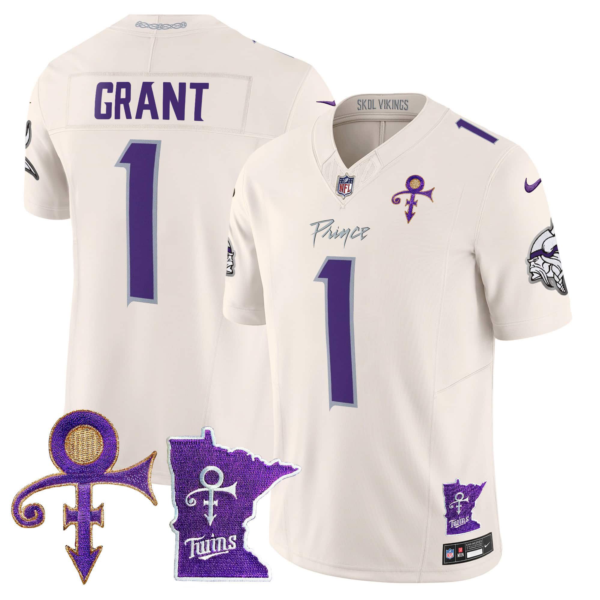 Men Minnesota Vikings #1 Grant Cream 2024 Nike Prince Vapor Limited NFL Jersey